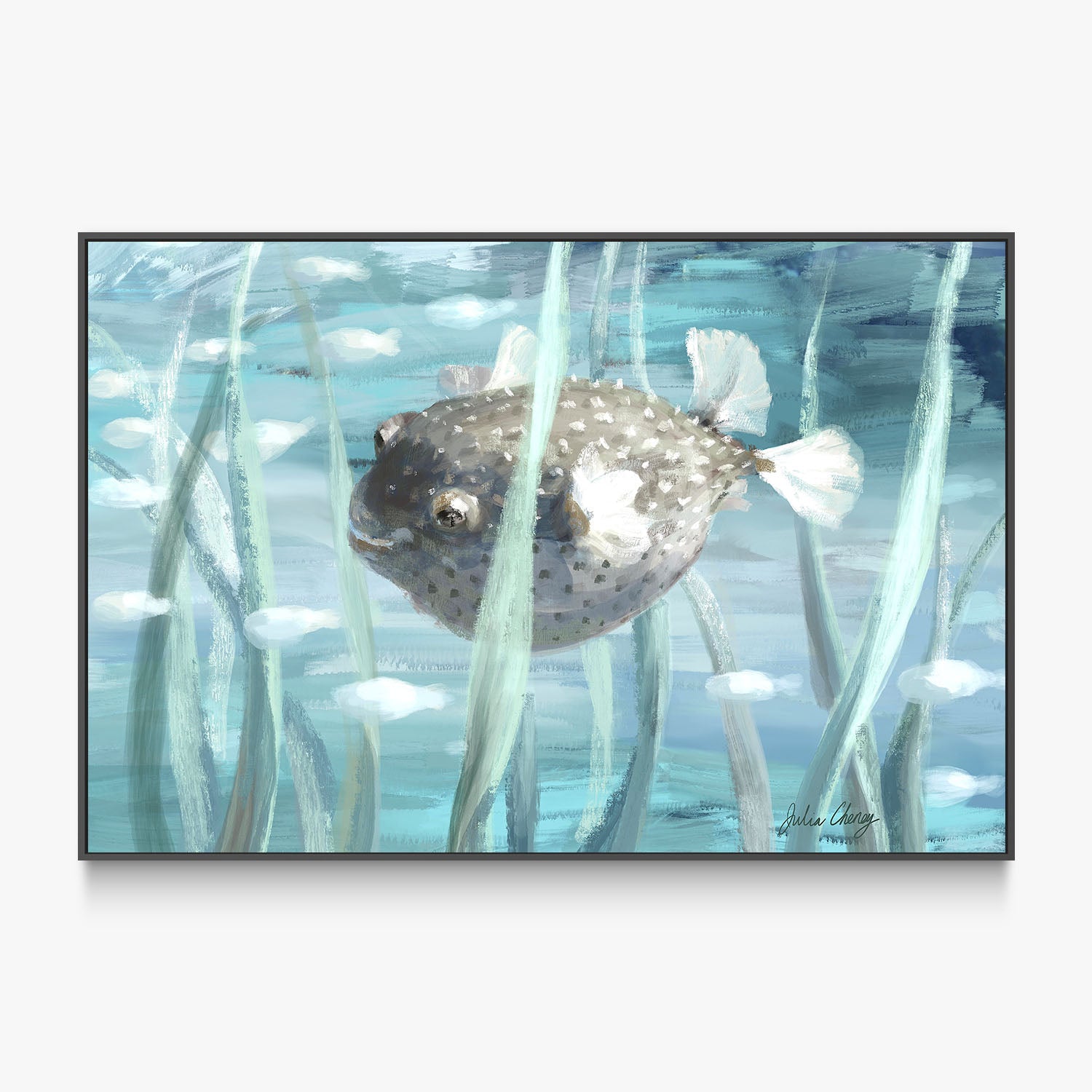 Pufferfish In Seagrass-by-Julia Cheney-wall-art-print-canvas-poster-framed-Gioia
