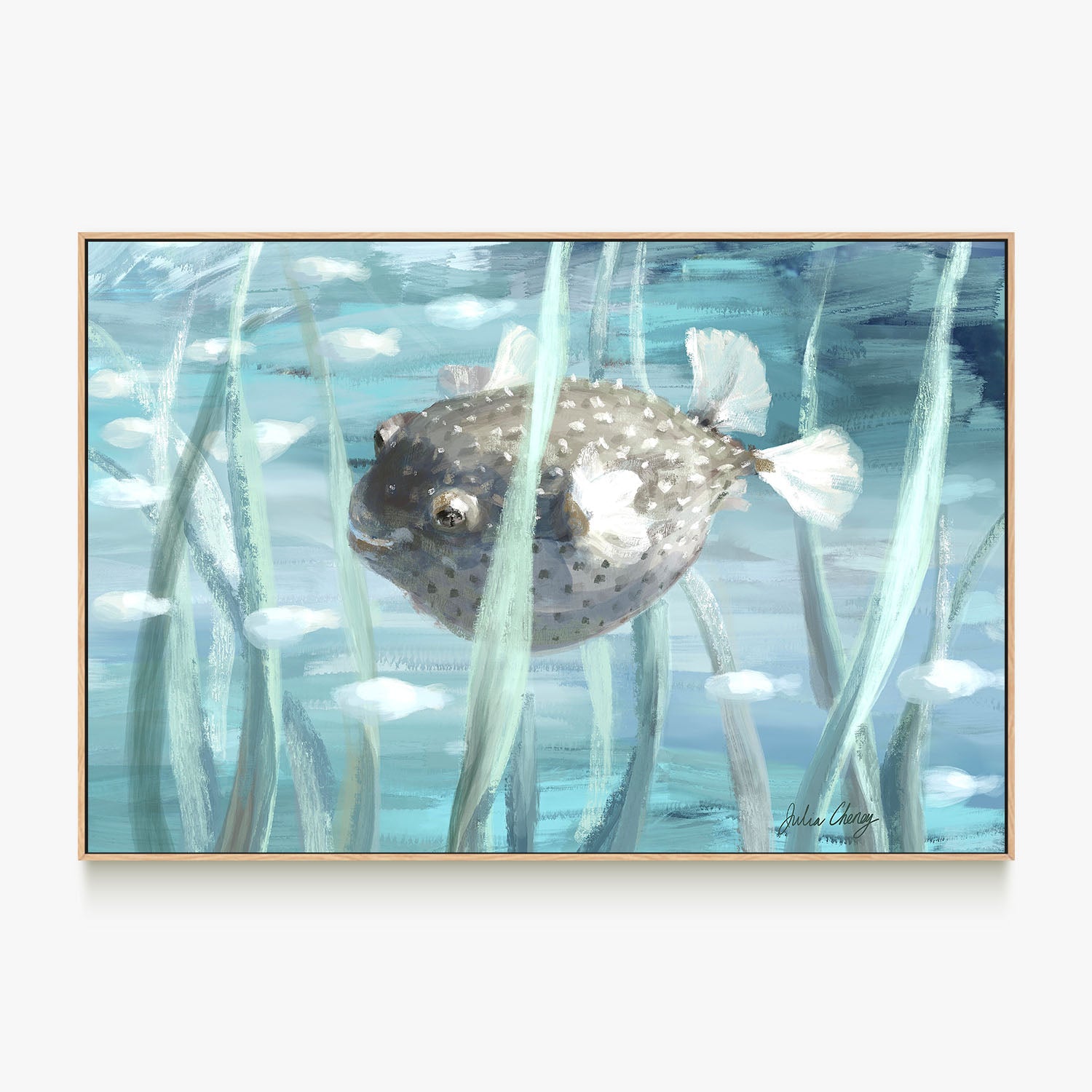 Pufferfish In Seagrass-by-Julia Cheney-wall-art-print-canvas-poster-framed-Gioia