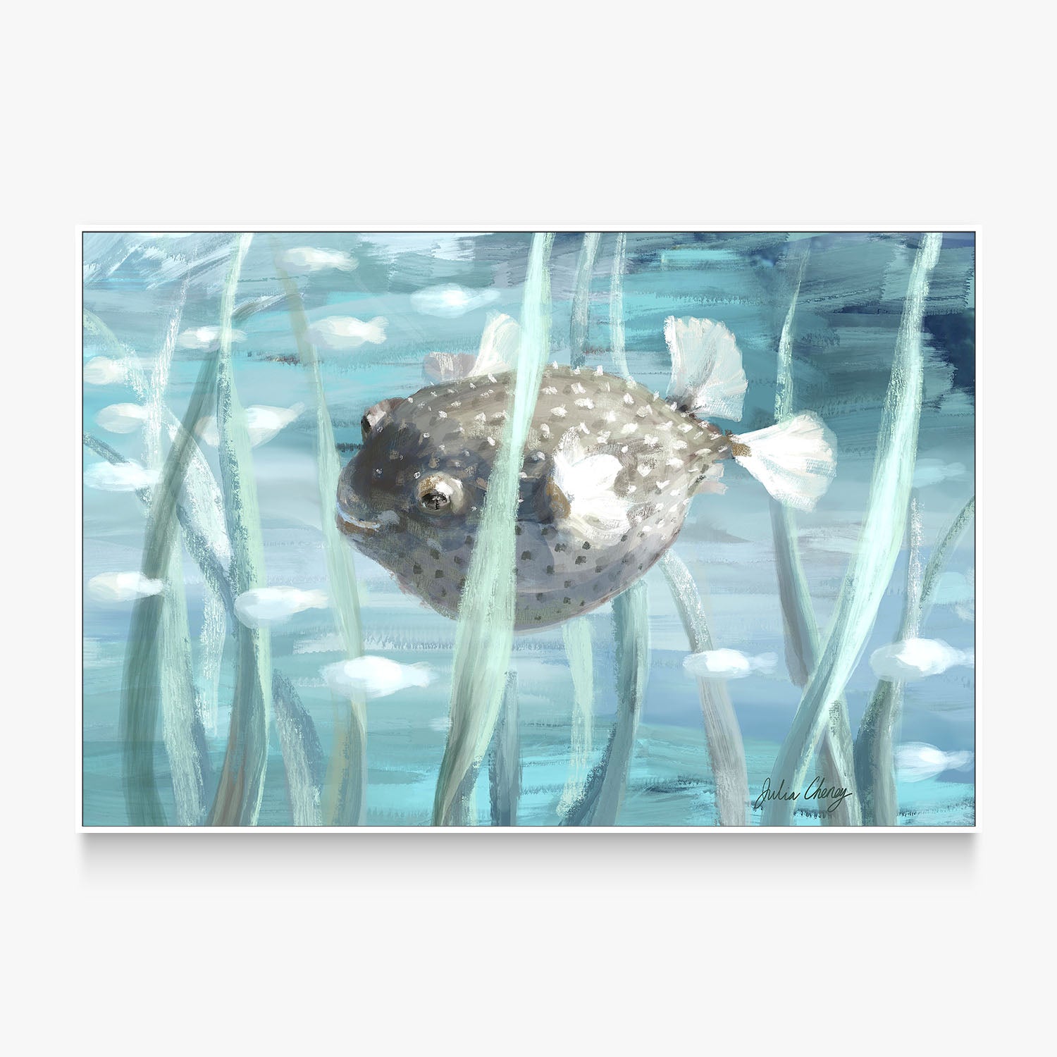 Pufferfish In Seagrass-by-Julia Cheney-wall-art-print-canvas-poster-framed-Gioia