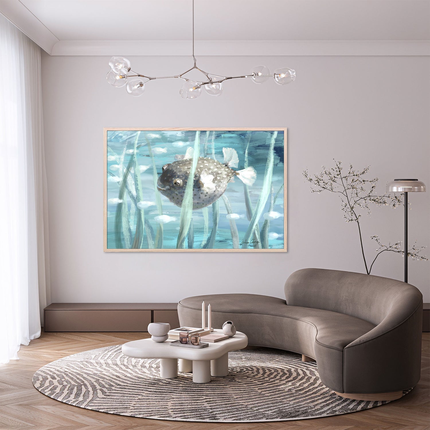 Pufferfish In Seagrass-by-Julia Cheney-wall-art-print-canvas-poster-framed-Gioia
