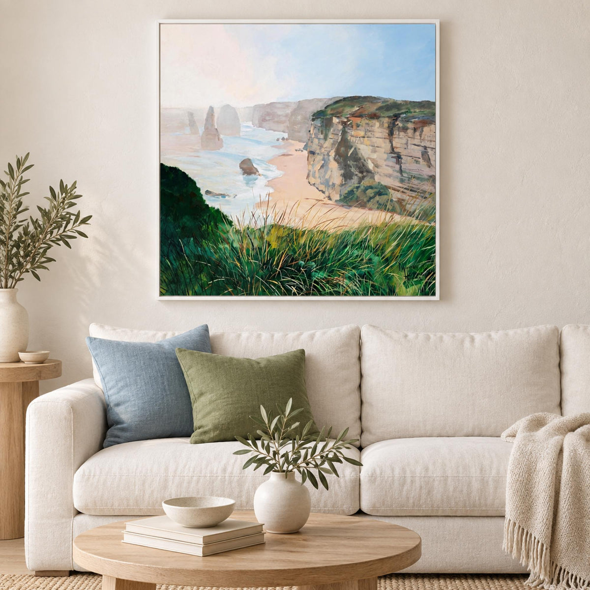 Pure Australia wall art in a light coastal living room