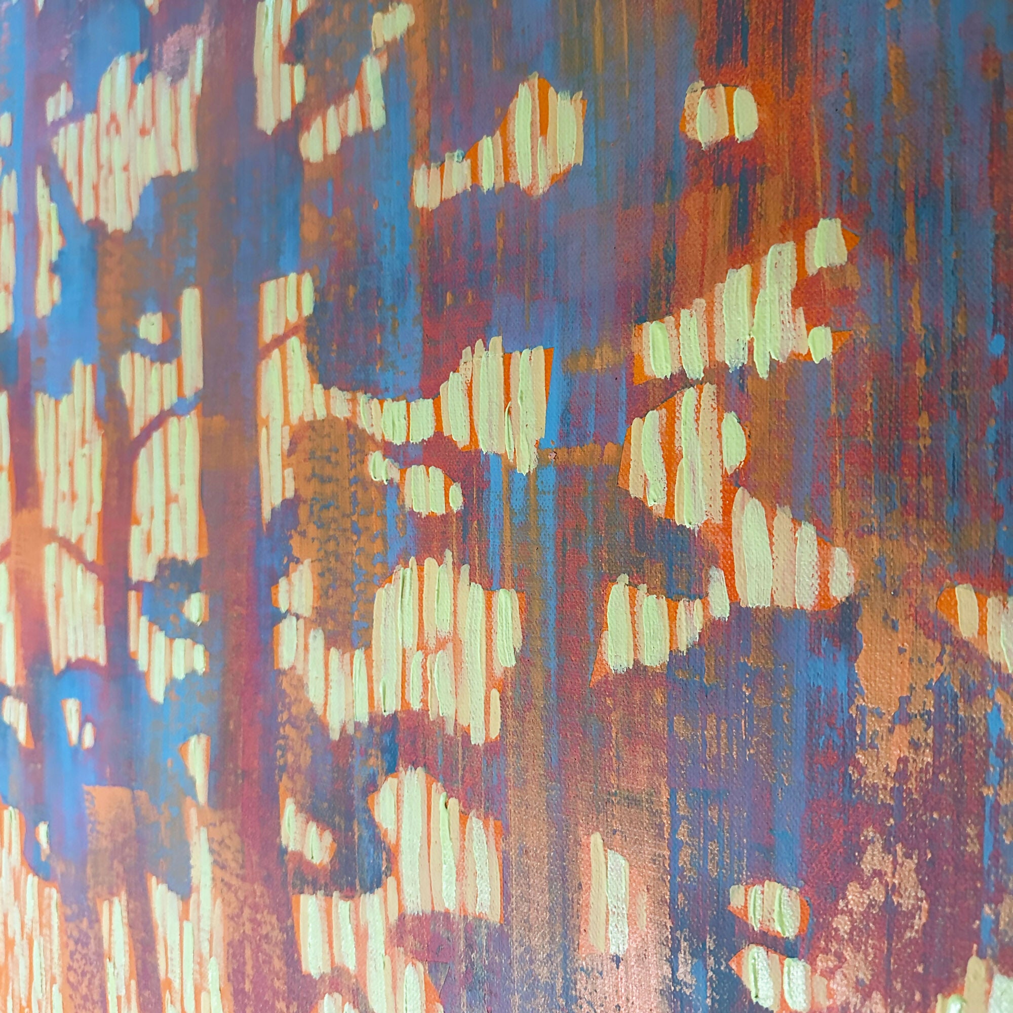 Sunset Between Blue Pines - Original painting