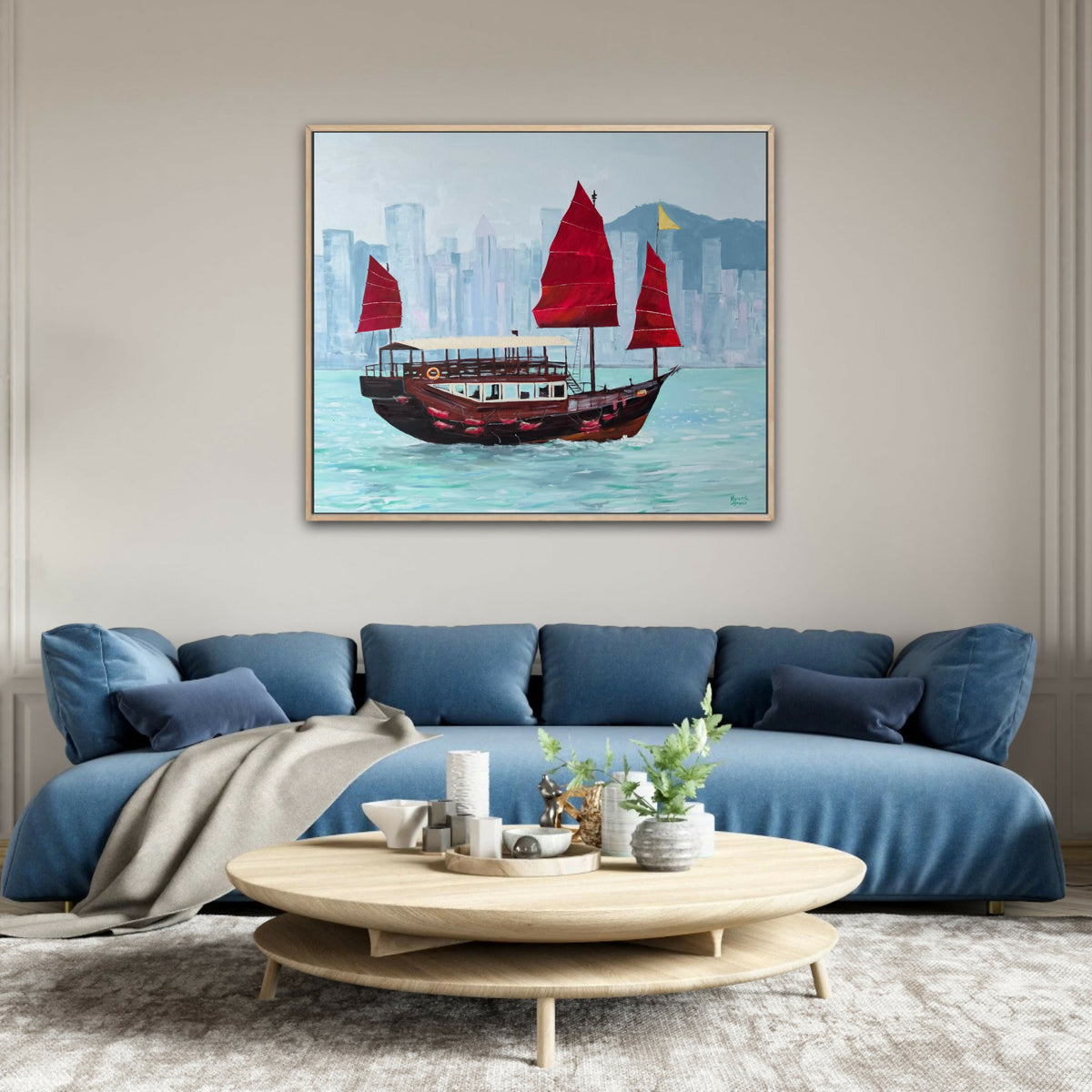Hong Kong Harbour. Original hand-painted artwork by Meredith Howse.