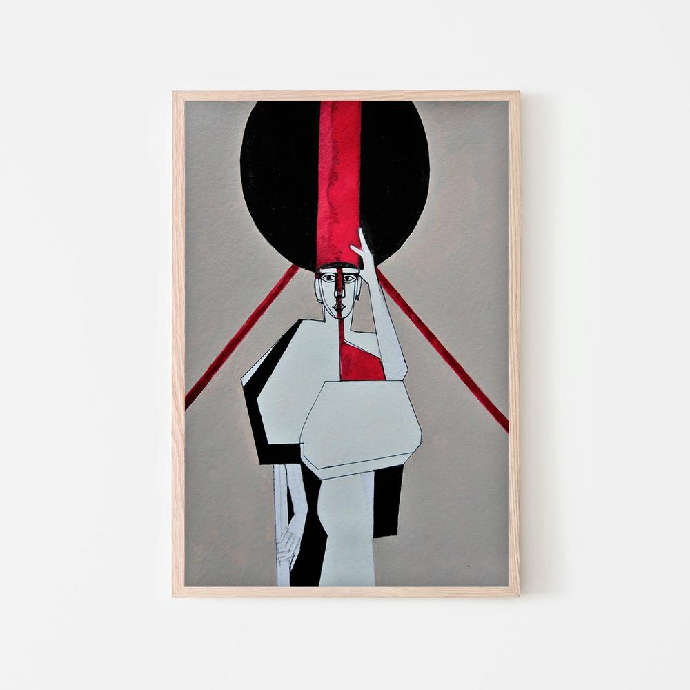 Red Stripe Woman-by-Doris Schmitz-wall-art-print-canvas-poster-framed-Gioia