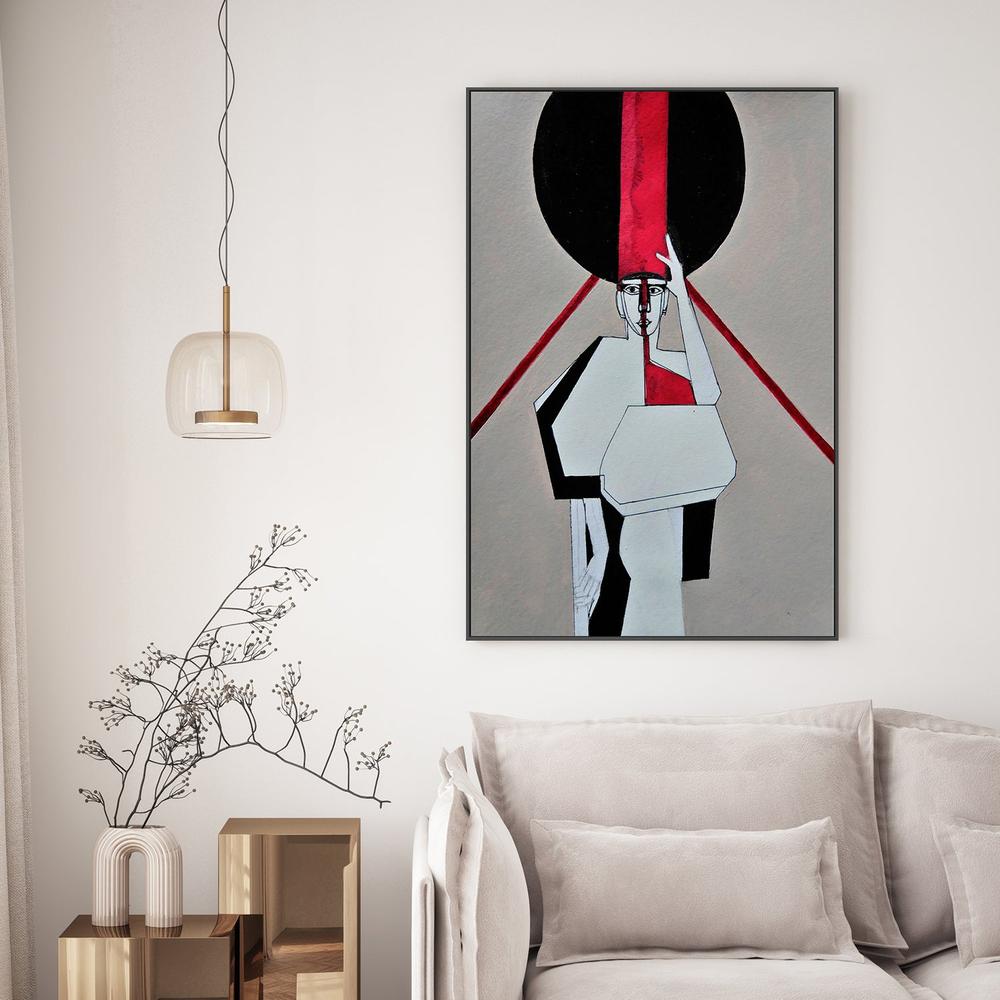 Red Stripe Woman-by-Doris Schmitz-wall-art-print-canvas-poster-framed-Gioia