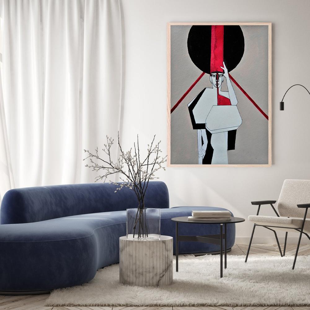 Red Stripe Woman-by-Doris Schmitz-wall-art-print-canvas-poster-framed-Gioia