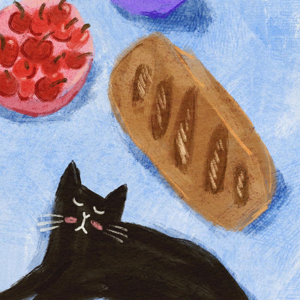 Relaxing Seaside Cat Breakfast-by-Dirkie Nell-wall-art-print-canvas-poster-framed-Gioia
