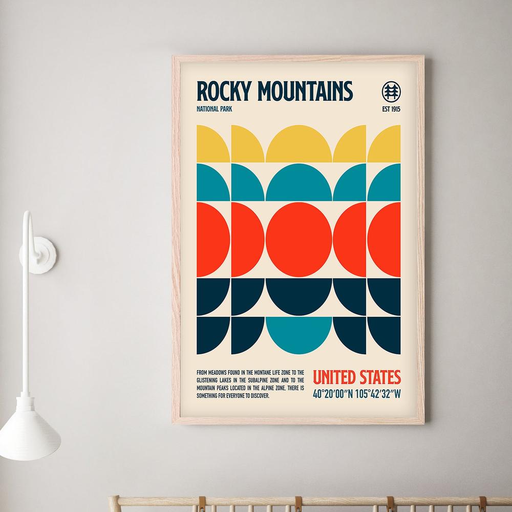 Retro Rocky Mountains-by-Retrodrome-wall-art-print-canvas-poster-framed-Gioia
