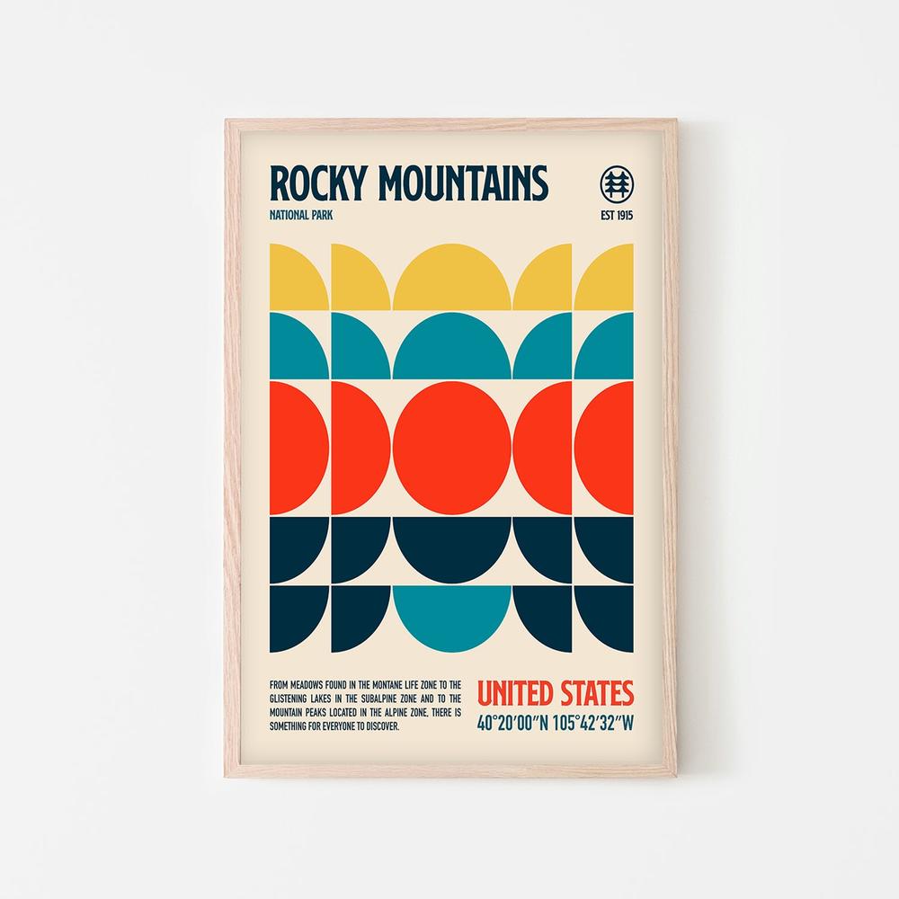 Retro Rocky Mountains-by-Retrodrome-wall-art-print-canvas-poster-framed-Gioia