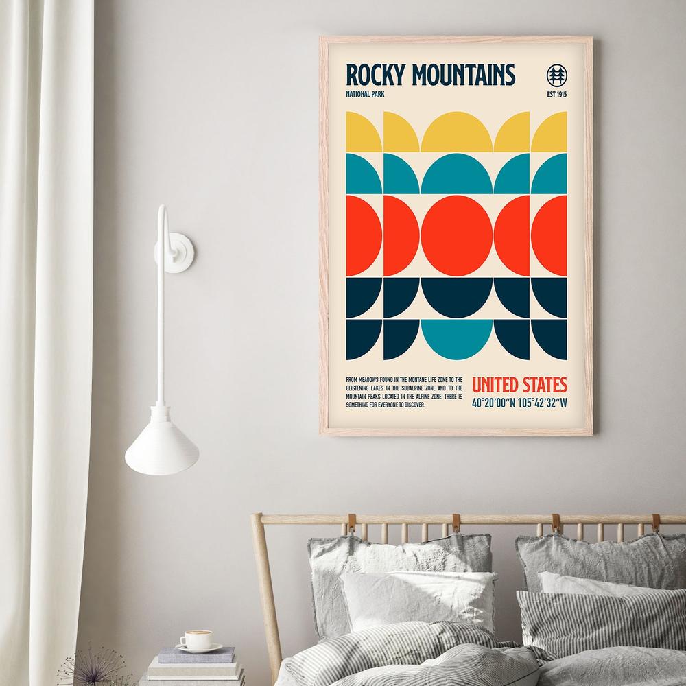 Retro Rocky Mountains-by-Retrodrome-wall-art-print-canvas-poster-framed-Gioia