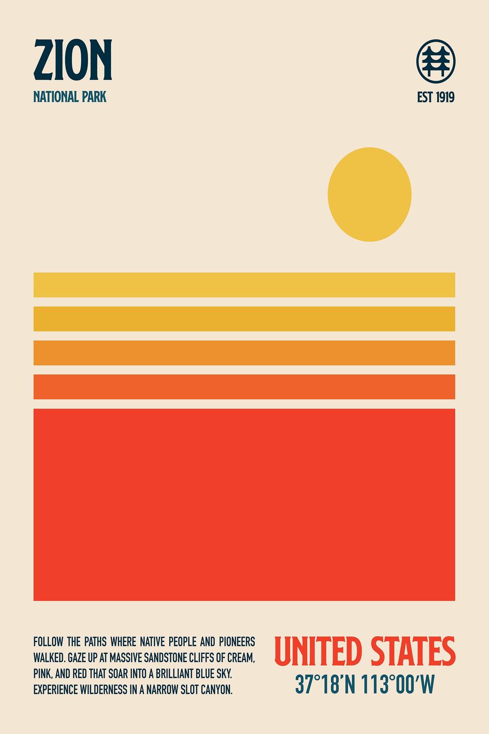 Retro Zion Desert Sun-by-Retrodrome-wall-art-print-canvas-poster-framed-Gioia