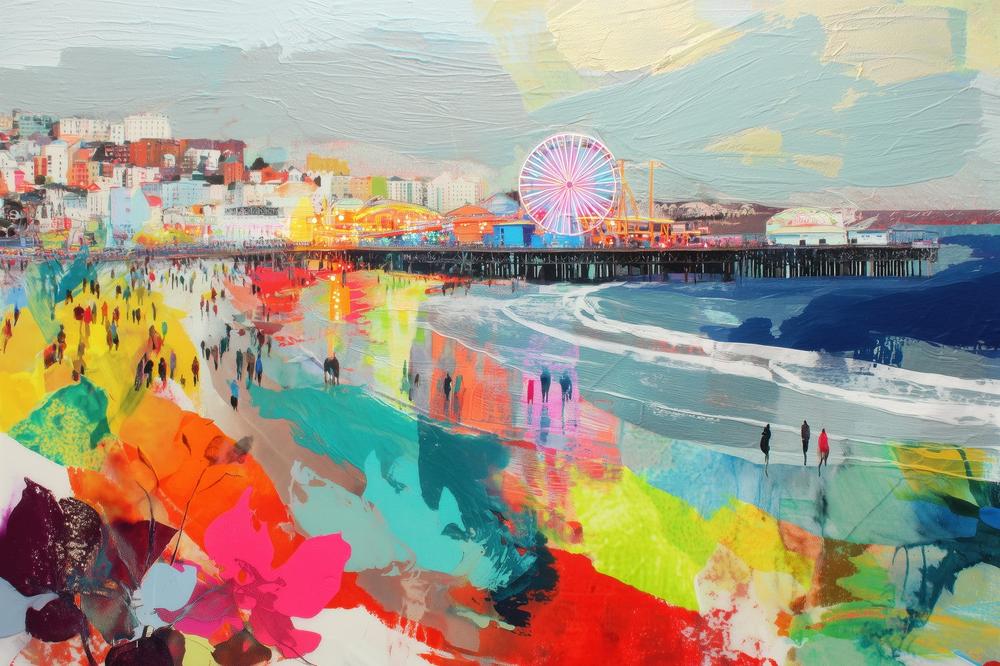 Santa Monica Pier in Color-by-Chromatic Storm Studio-wall-art-print-canvas-poster-framed-Gioia