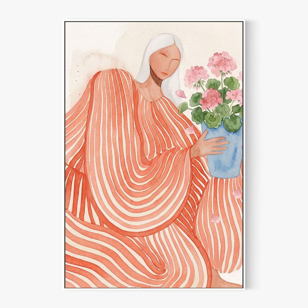 Serene Woman Pink Flowers-by-Essa Van Reis-wall-art-print-canvas-poster-framed-Gioia