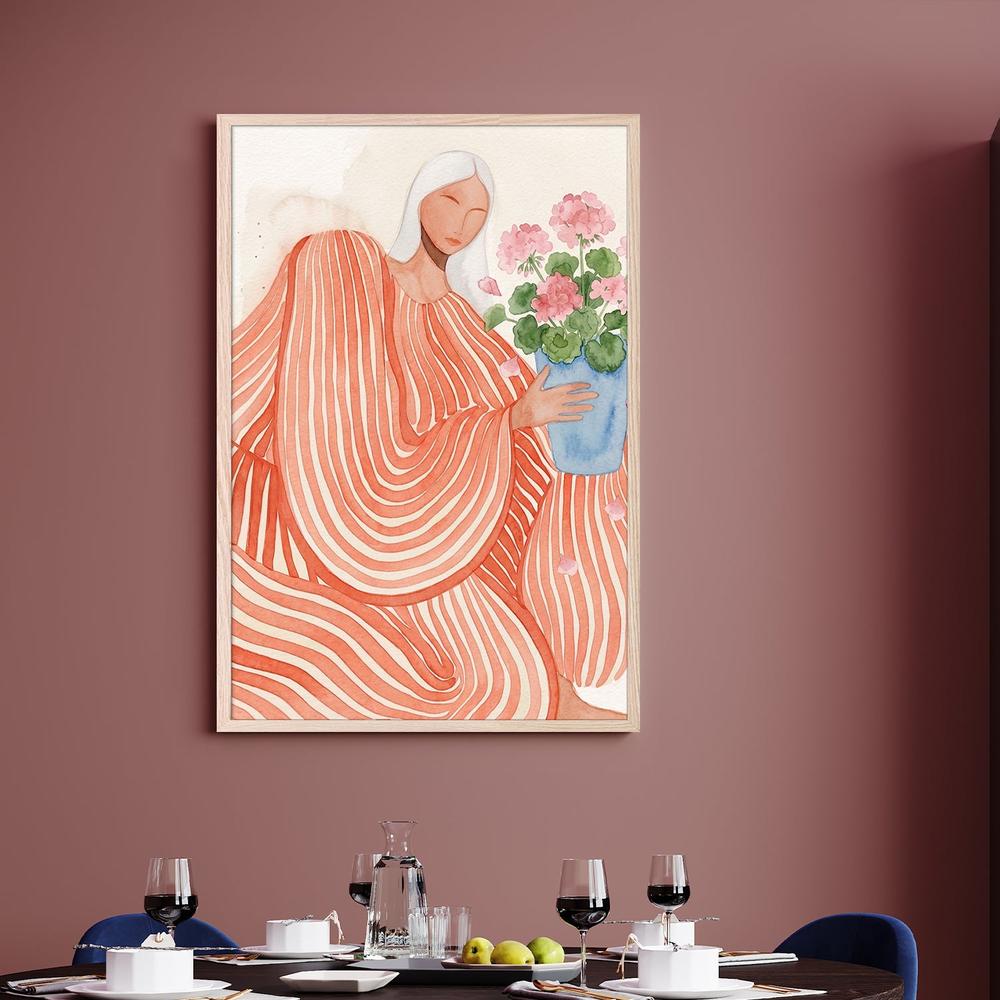 Serene Woman Pink Flowers-by-Essa Van Reis-wall-art-print-canvas-poster-framed-Gioia