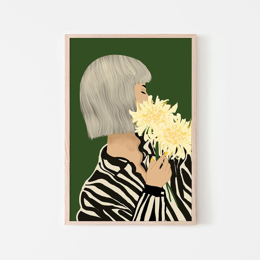 wall-art-print-canvas-poster-framed-Serene Woman with Flowers-6