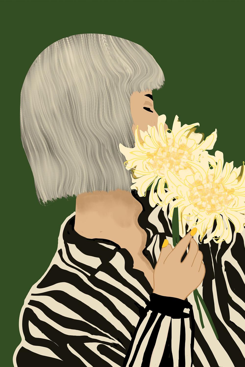 wall-art-print-canvas-poster-framed-Serene Woman with Flowers-1