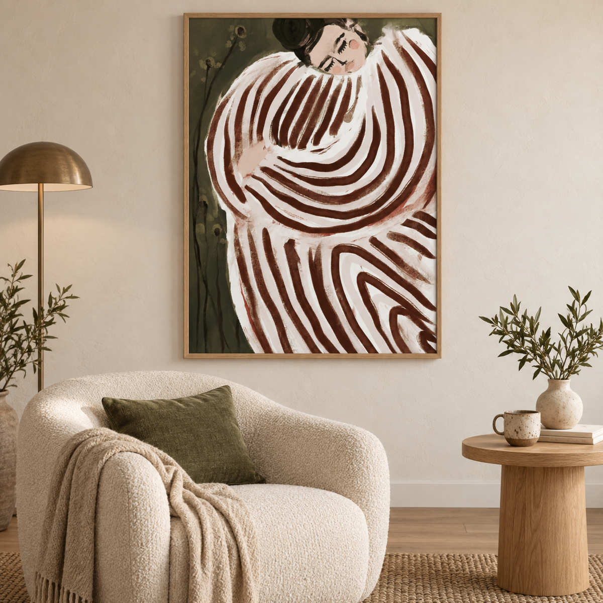 Sleeping princess wall art styled in a calm contemporary reading corner