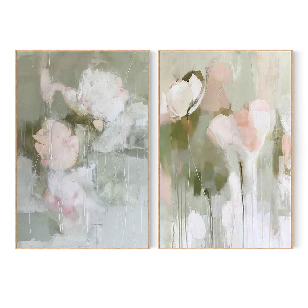 Soft Abstract Blooms & Soft Abstract Flowers, Set Of 2-by-Sally Ann Moss-wall-art-print-canvas-poster-framed-Gioia