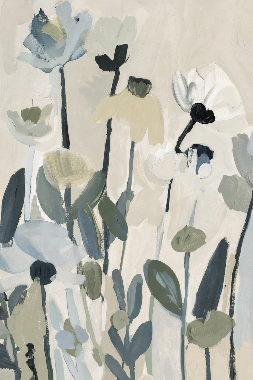 Soft Abstract Blooms With Stems, Green and Blue-by-Stephanie Jeuffroy-wall-art-print-canvas-poster-framed-Gioia