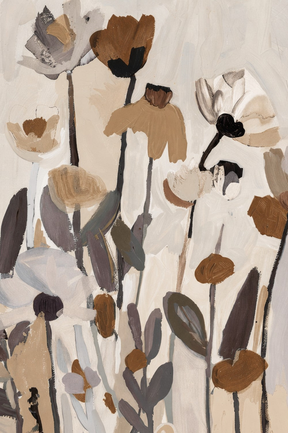Soft Abstract Blooms With Stems, Neutral Color-by-Stephanie Jeuffroy-wall-art-print-canvas-poster-framed-Gioia