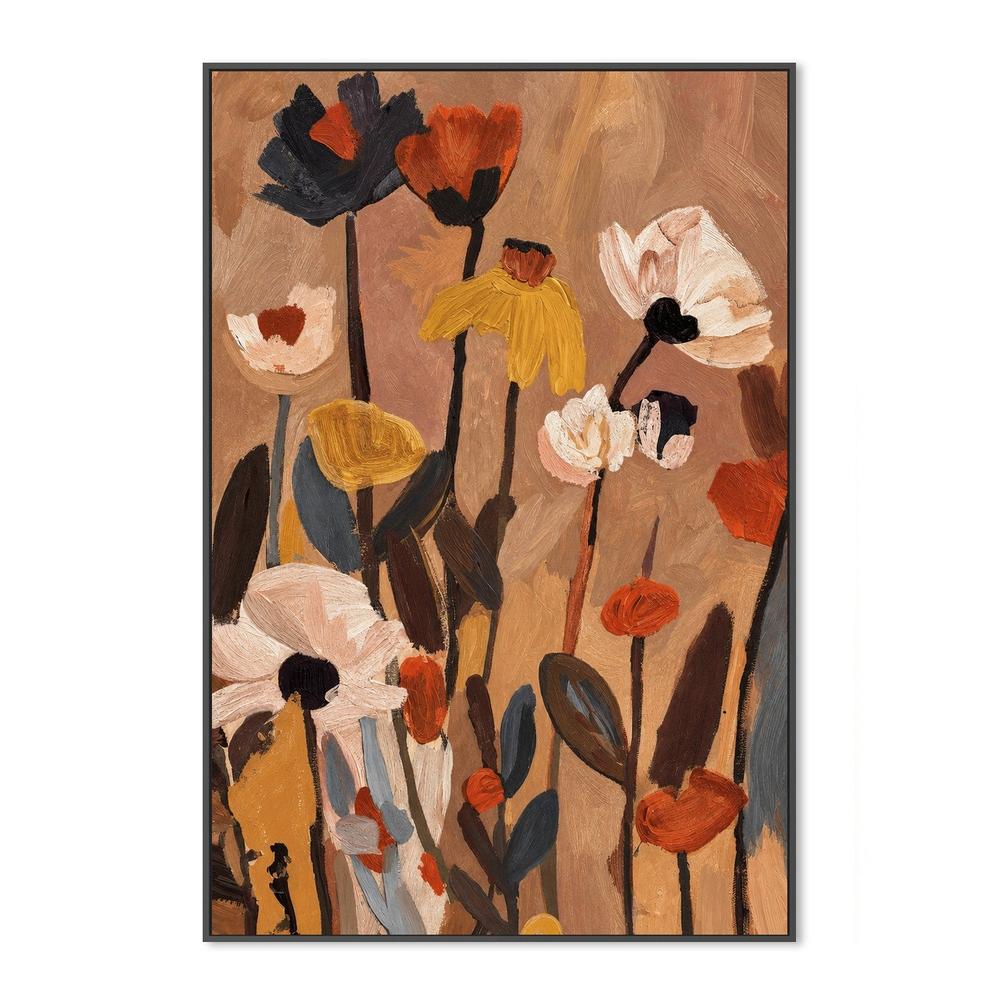 Soft Abstract Blooms With Stems, Warm Brown-by-Stephanie Jeuffroy-wall-art-print-canvas-poster-framed-Gioia
