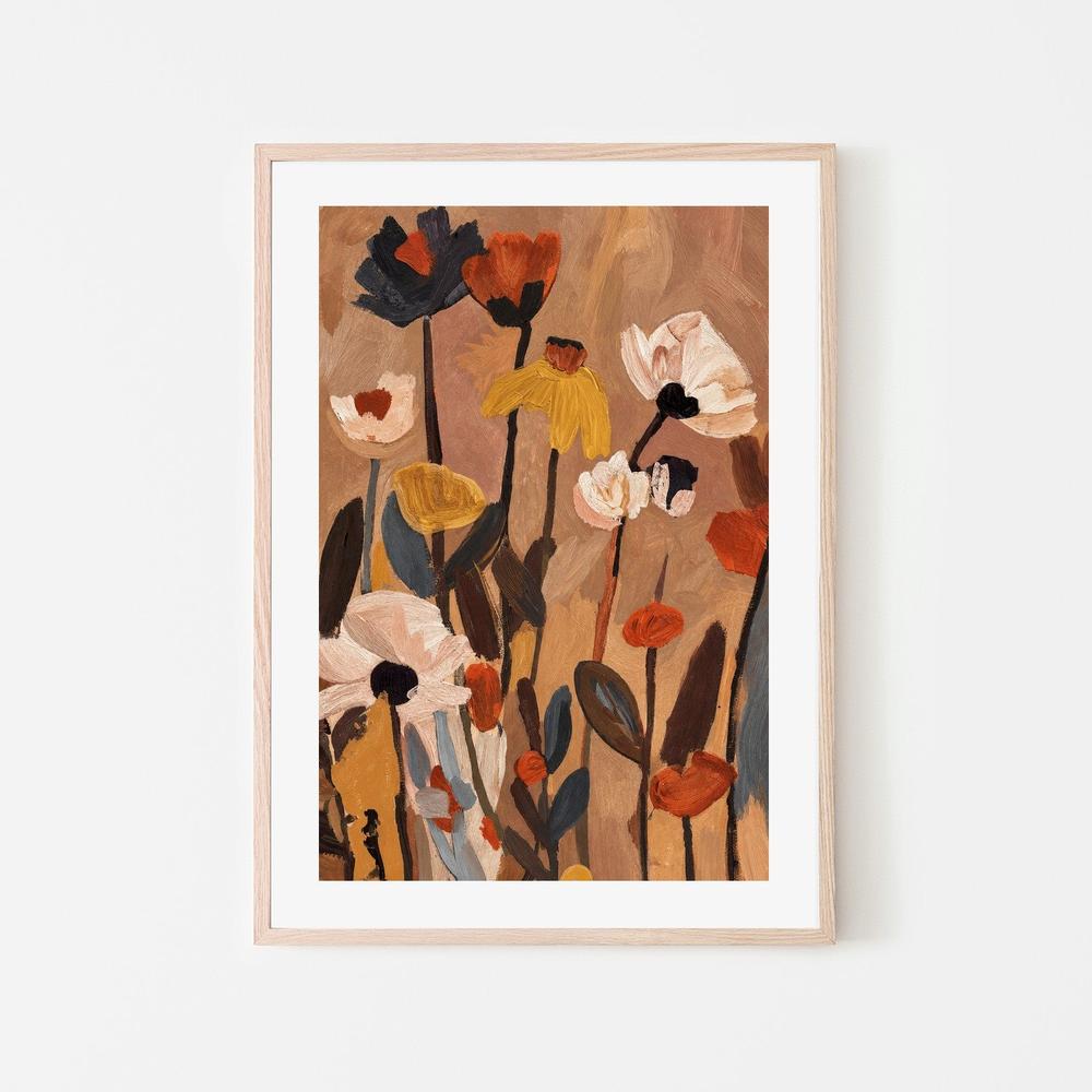 Soft Abstract Blooms With Stems, Warm Brown-by-Stephanie Jeuffroy-wall-art-print-canvas-poster-framed-Gioia