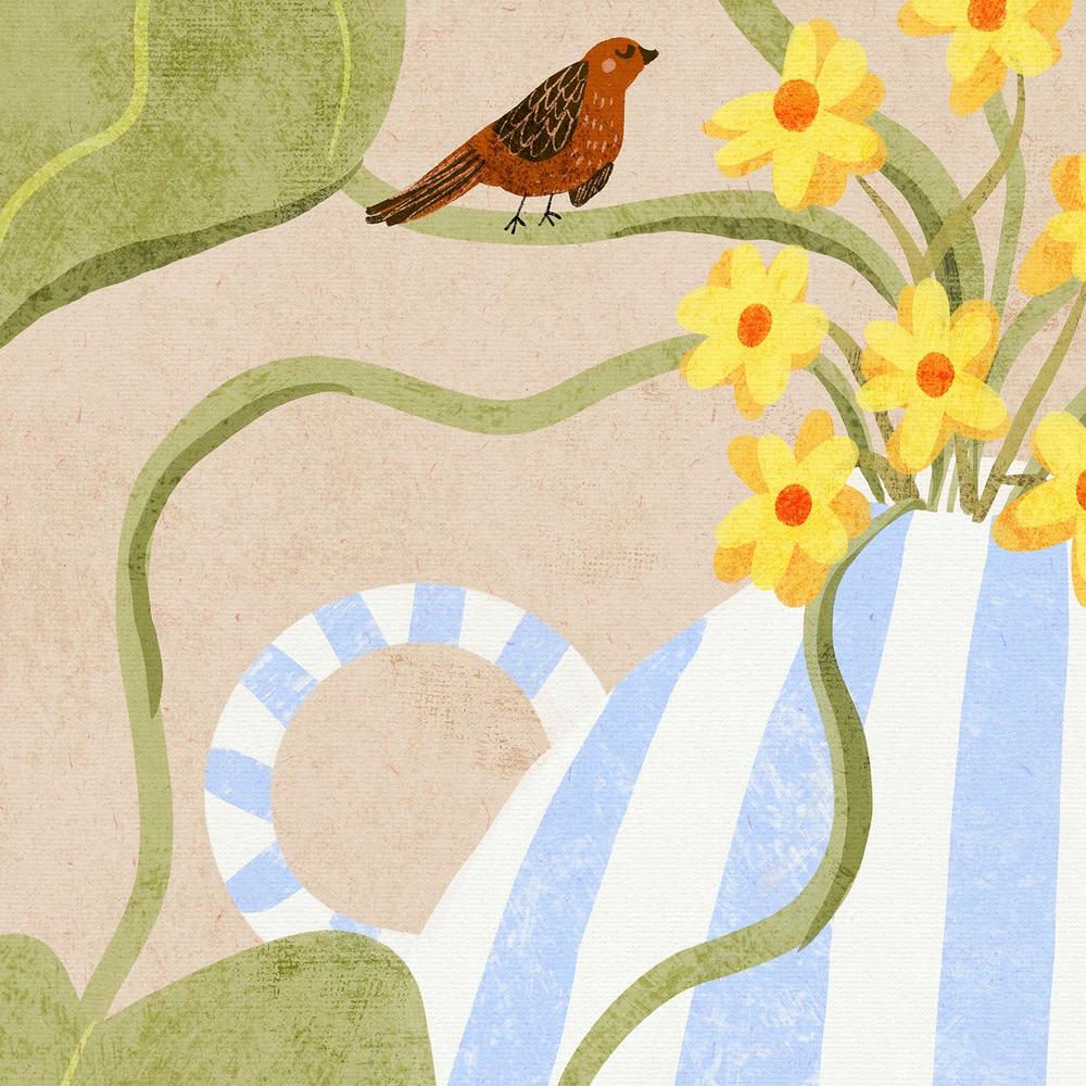 Spring Flowers and Birds-by-Dirkie Nell-wall-art-print-canvas-poster-framed-Gioia