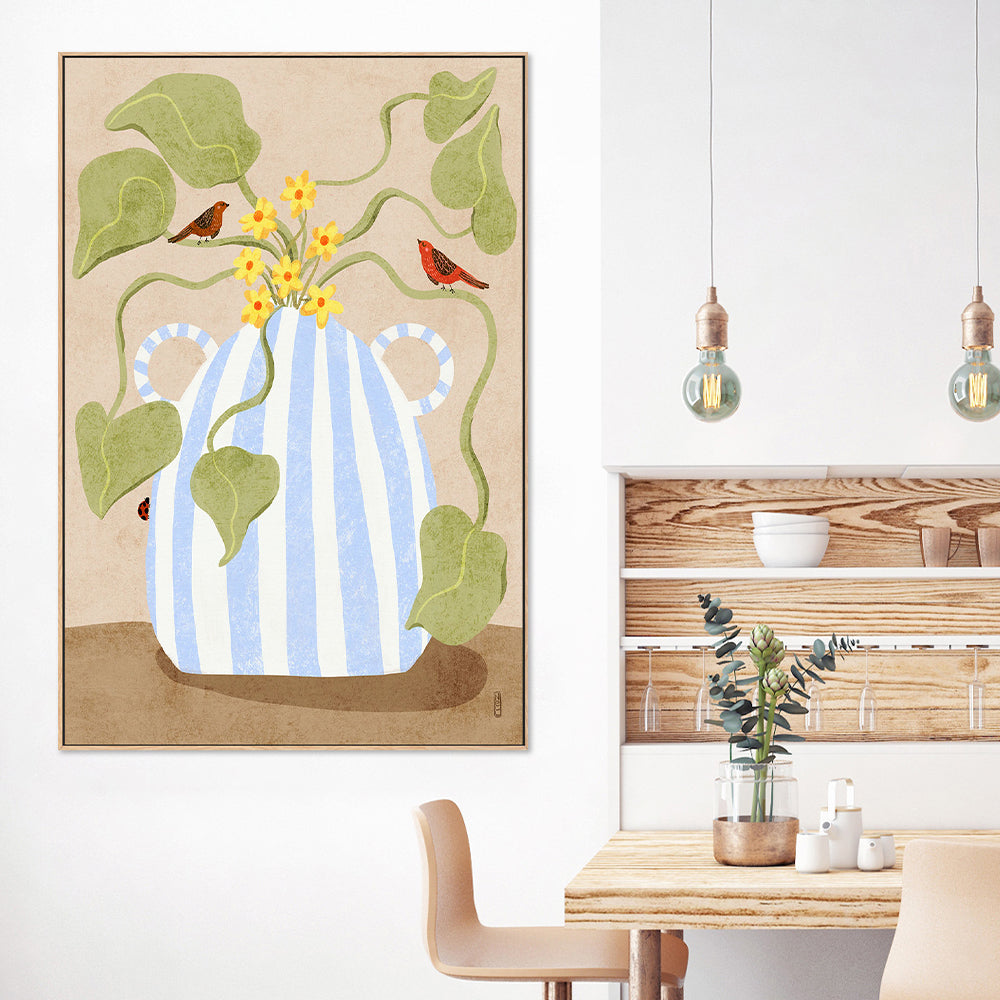 Spring Flowers and Birds-by-Dirkie Nell-wall-art-print-canvas-poster-framed-Gioia