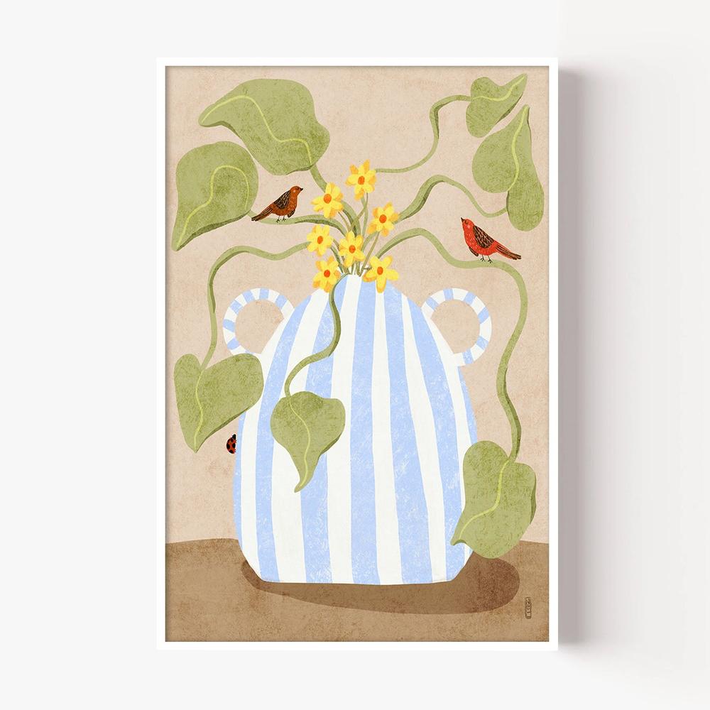 Spring Flowers and Birds-by-Dirkie Nell-wall-art-print-canvas-poster-framed-Gioia