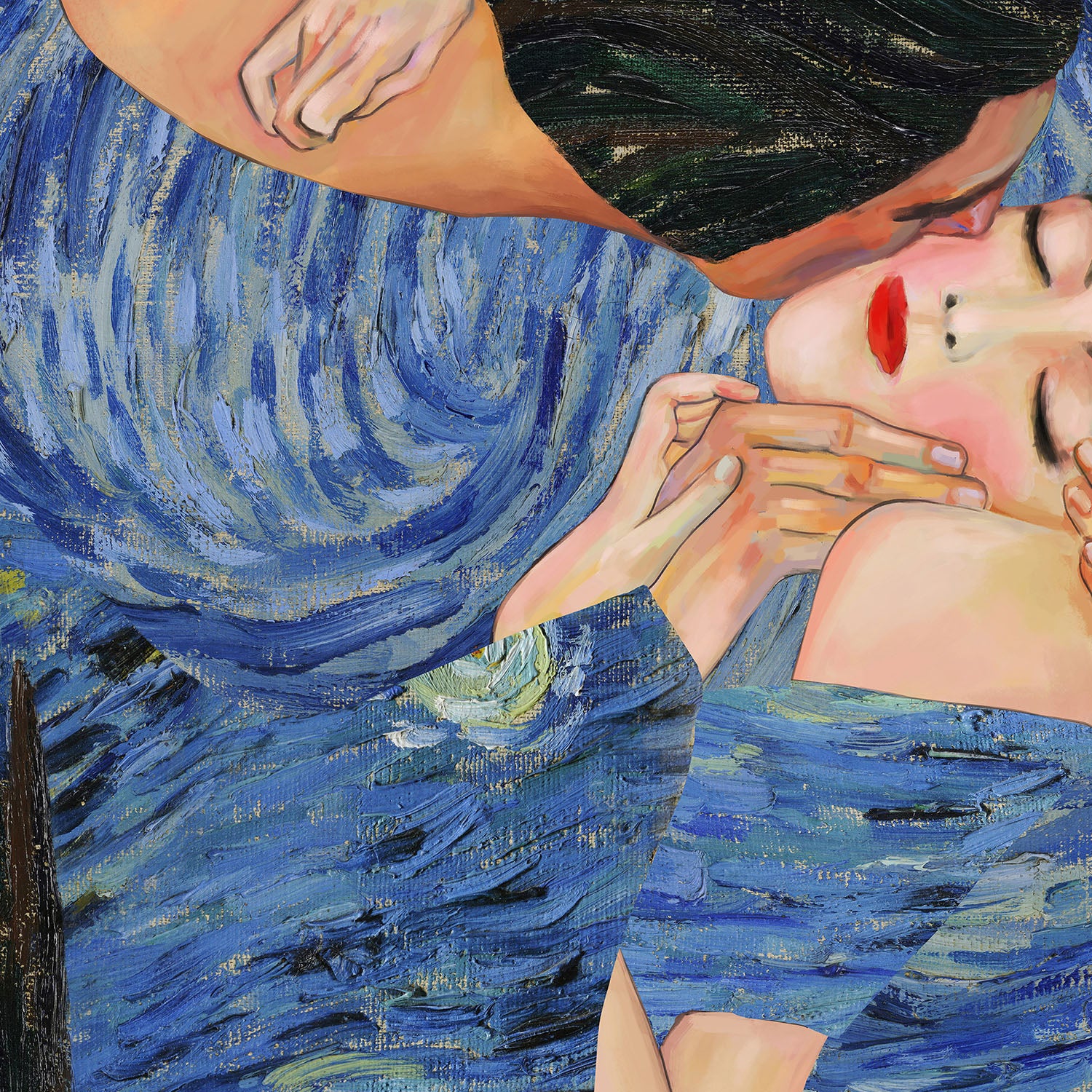 Starry Night Kiss-by-CATS AND DOTZ-wall-art-print-canvas-poster-framed-Gioia