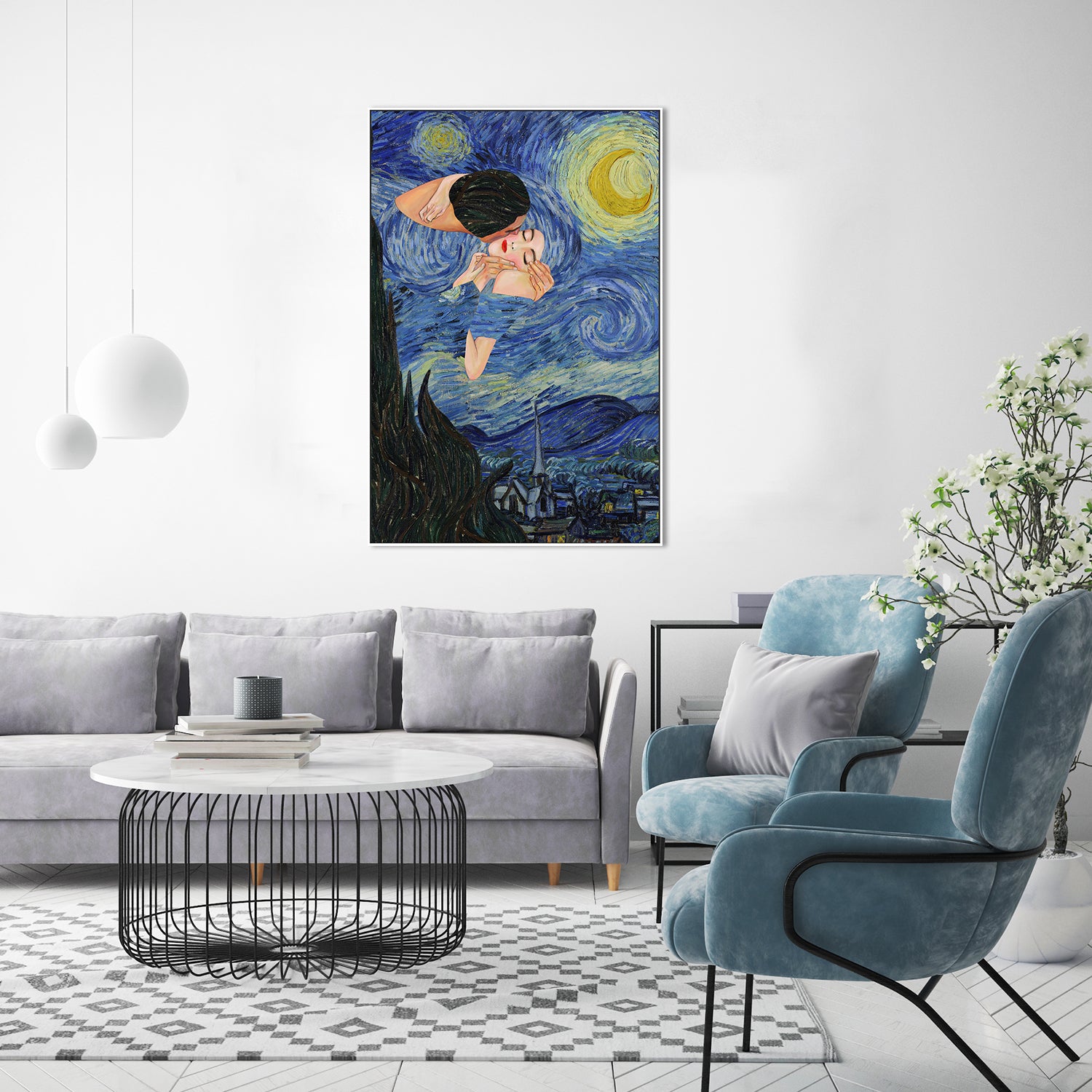 Starry Night Kiss-by-CATS AND DOTZ-wall-art-print-canvas-poster-framed-Gioia