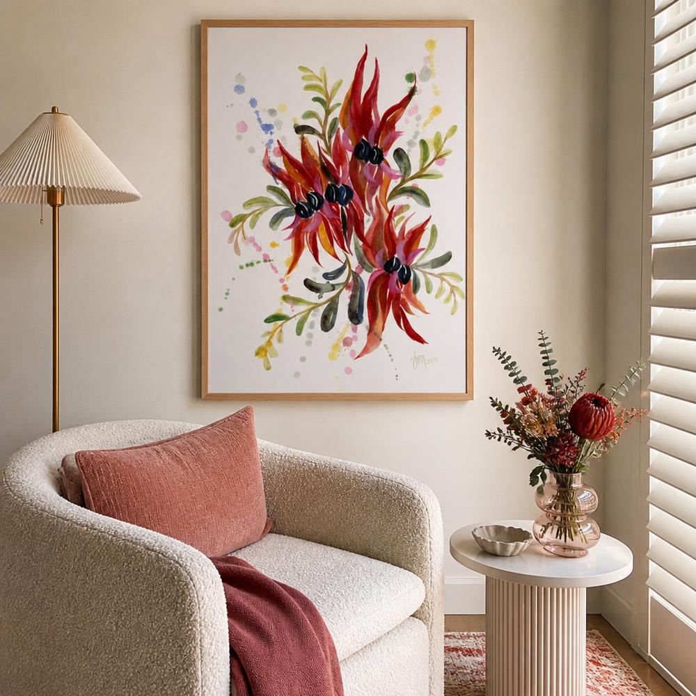 Sturt Desert Pea-by-Jessie Mitchelson-wall-art-print-canvas-poster-framed-Gioia