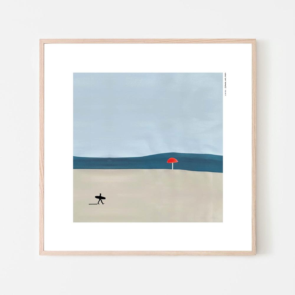 Surfer Beach Umbrella-by-Alex Nereuta-wall-art-print-canvas-poster-framed-Gioia
