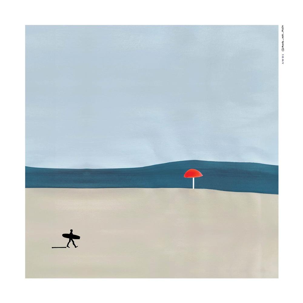 Surfer Beach Umbrella-by-Alex Nereuta-wall-art-print-canvas-poster-framed-Gioia