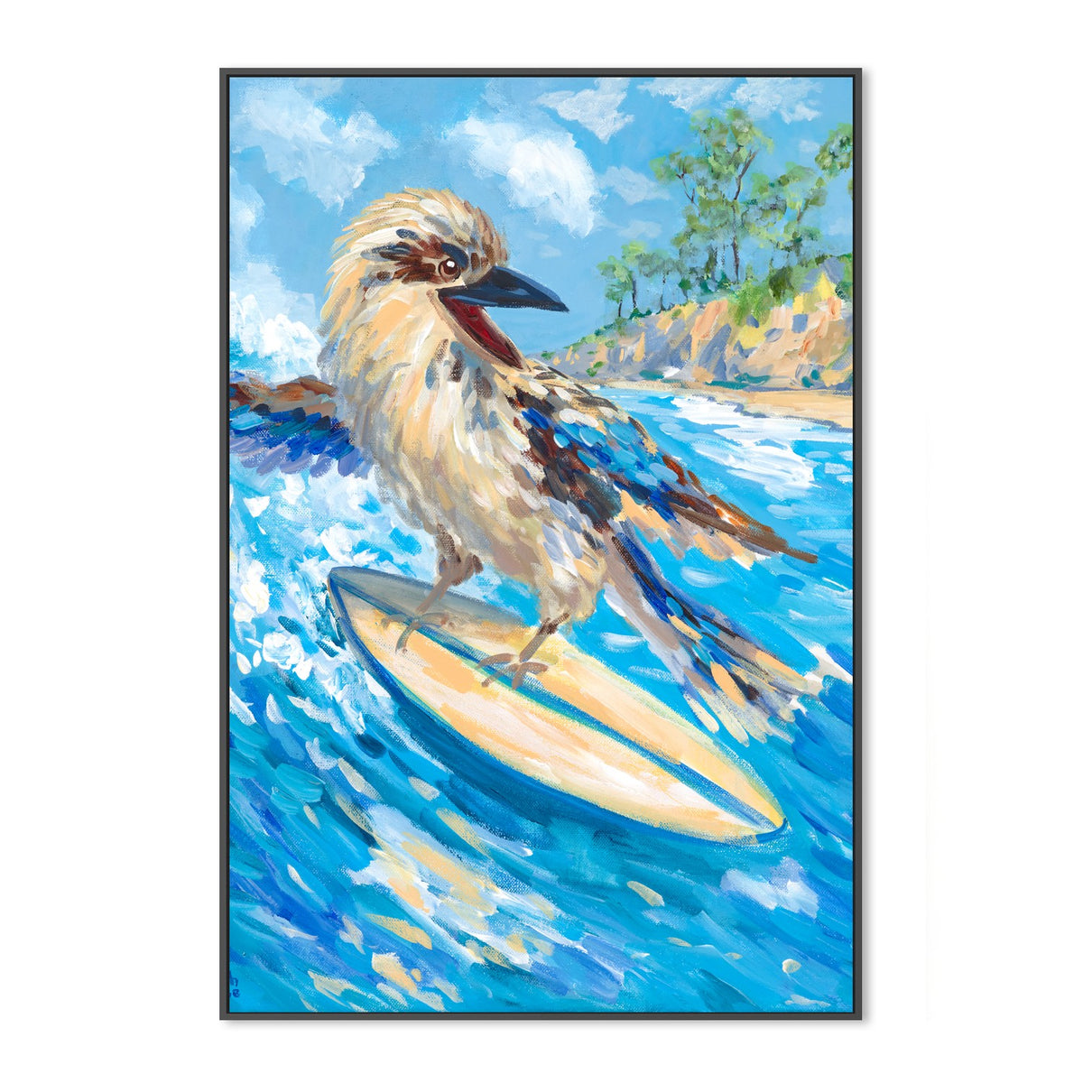 Surfing Kookaburra-by-Meredith Howse-wall-art-print-canvas-poster-framed-Gioia