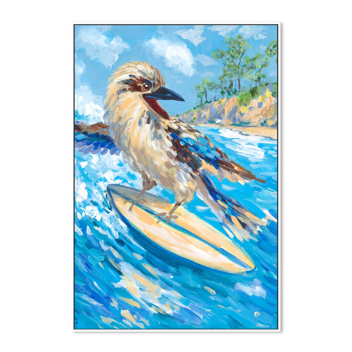 Surfing Kookaburra-by-Meredith Howse-wall-art-print-canvas-poster-framed-Gioia