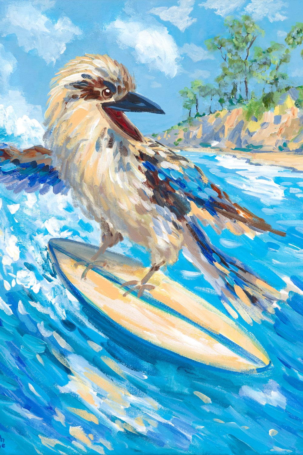 Surfing Kookaburra-by-Meredith Howse-wall-art-print-canvas-poster-framed-Gioia