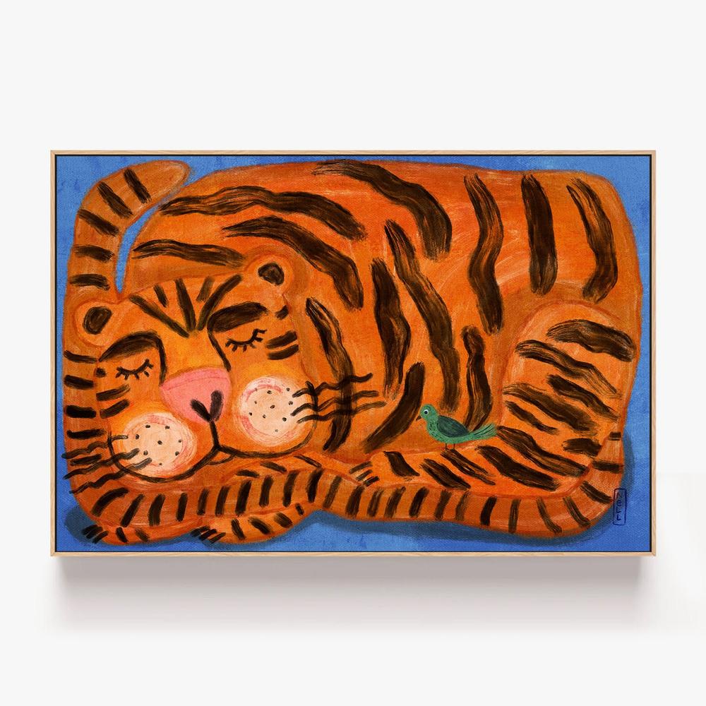 Sweet Sleeping Tiger-by-Dirkie Nell-wall-art-print-canvas-poster-framed-Gioia