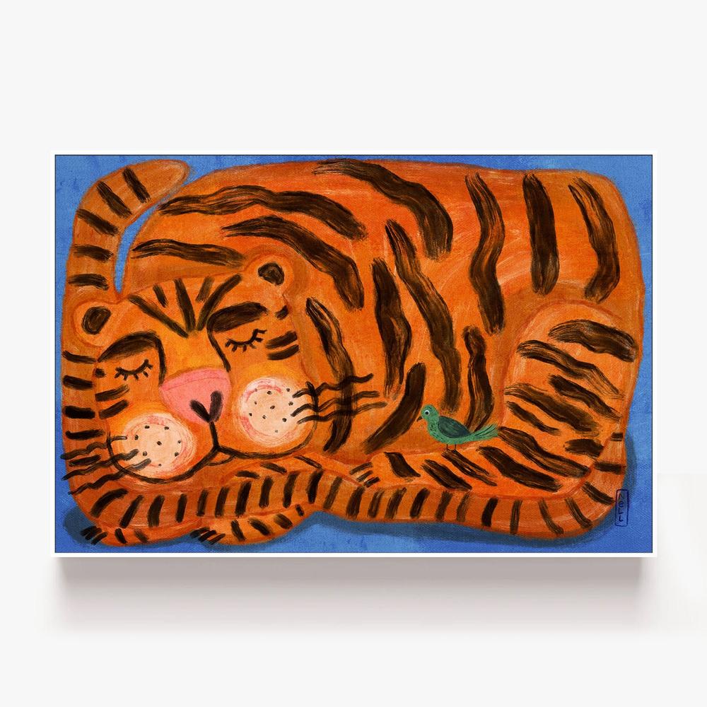 Sweet Sleeping Tiger-by-Dirkie Nell-wall-art-print-canvas-poster-framed-Gioia