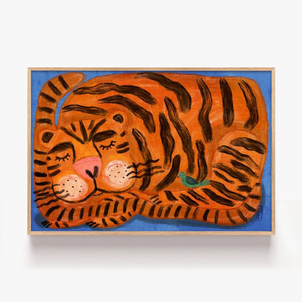 Sweet Sleeping Tiger-by-Dirkie Nell-wall-art-print-canvas-poster-framed-Gioia