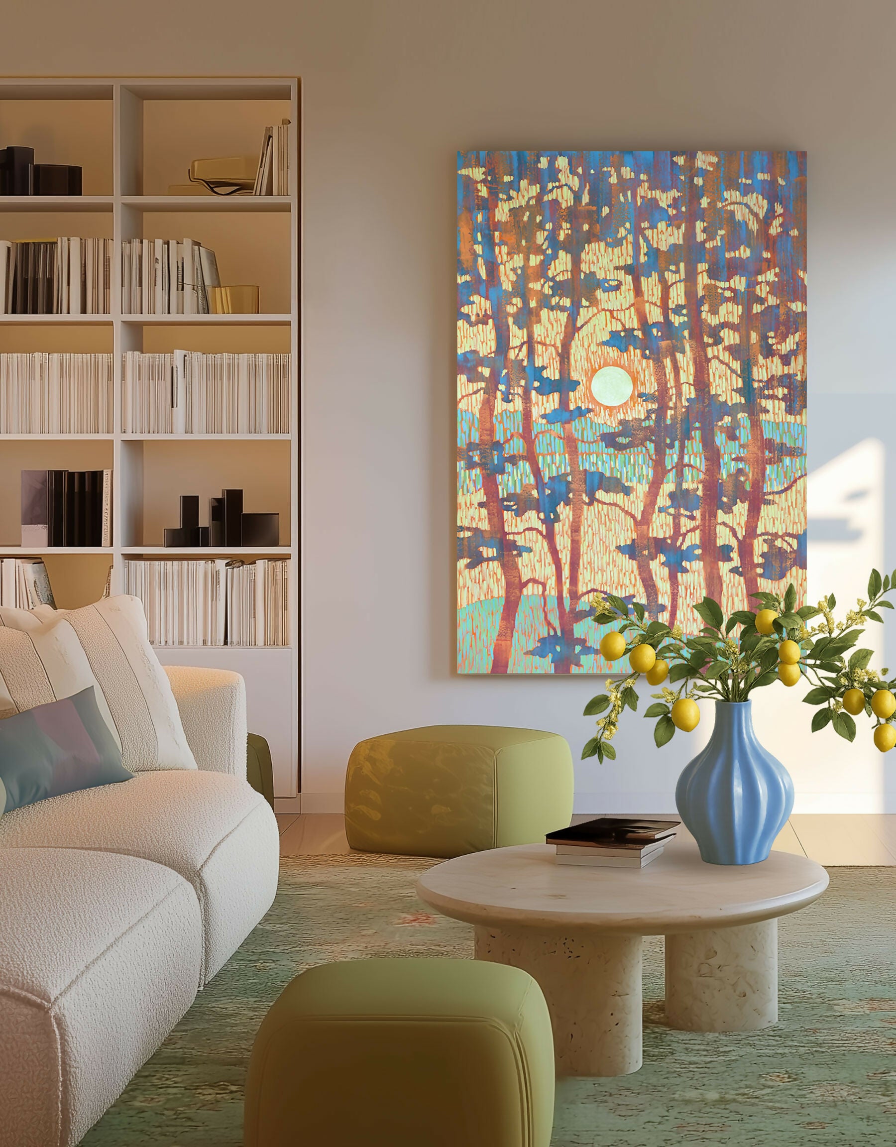 Sunset Between Blue Pines - Original painting