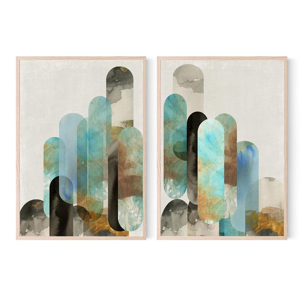 Teal Arches, Style A & B, Set Of 2-by-Tom Reeves-wall-art-print-canvas-poster-framed-Gioia