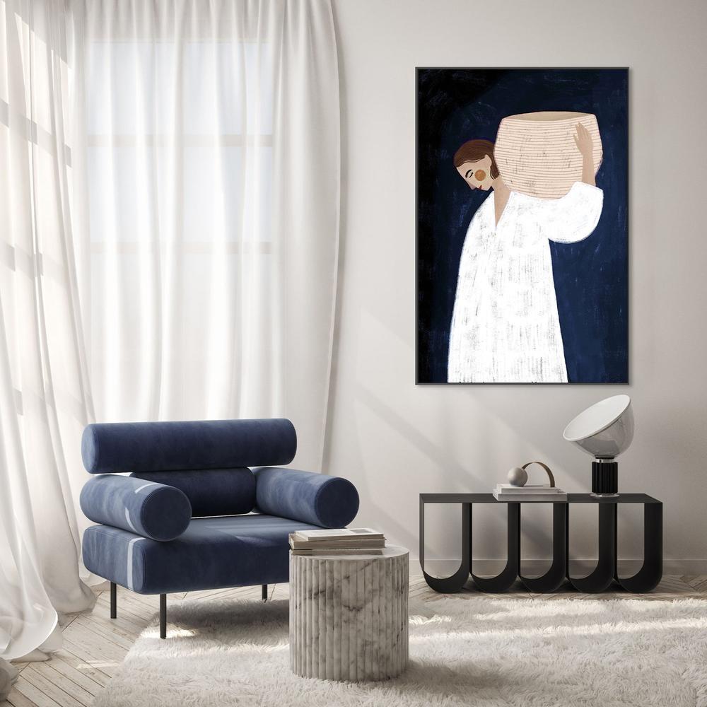 The Woman with the Pink Basket, Blue tone-by-Bea Muller-wall-art-print-canvas-poster-framed-Gioia