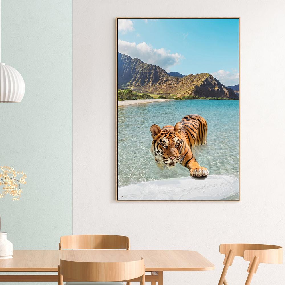 Tiger and Surfboard-by-Gal Pittel-wall-art-print-canvas-poster-framed-Gioia