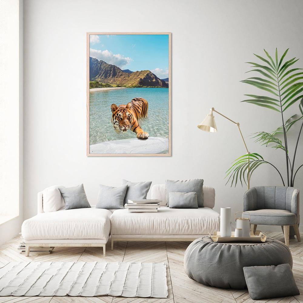 Tiger and Surfboard-by-Gal Pittel-wall-art-print-canvas-poster-framed-Gioia