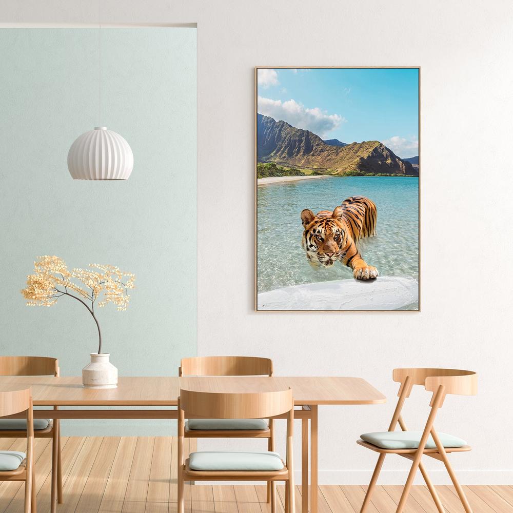 Tiger and Surfboard-by-Gal Pittel-wall-art-print-canvas-poster-framed-Gioia