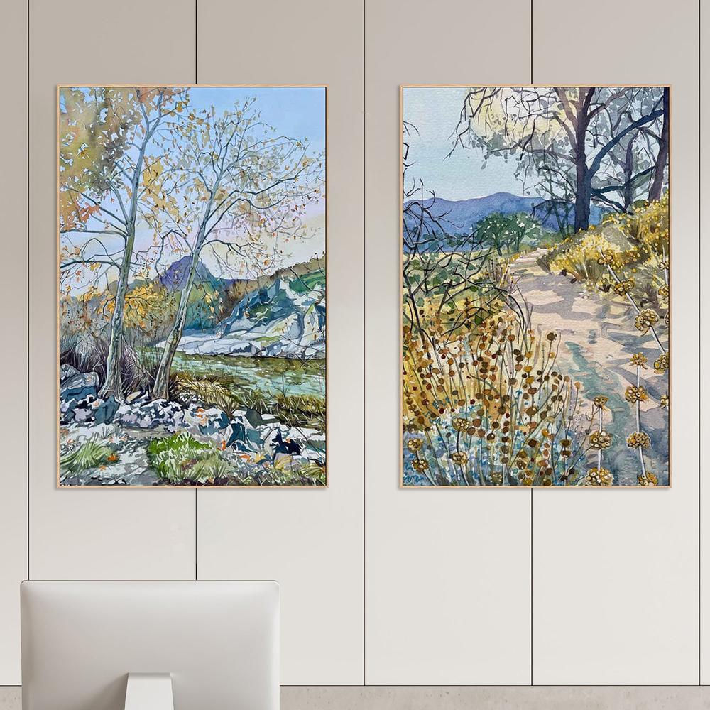 Tranquil Autumn River & Tranquil Nature Trail, Set Of 2-by-Luisa Millicent-wall-art-print-canvas-poster-framed-Gioia