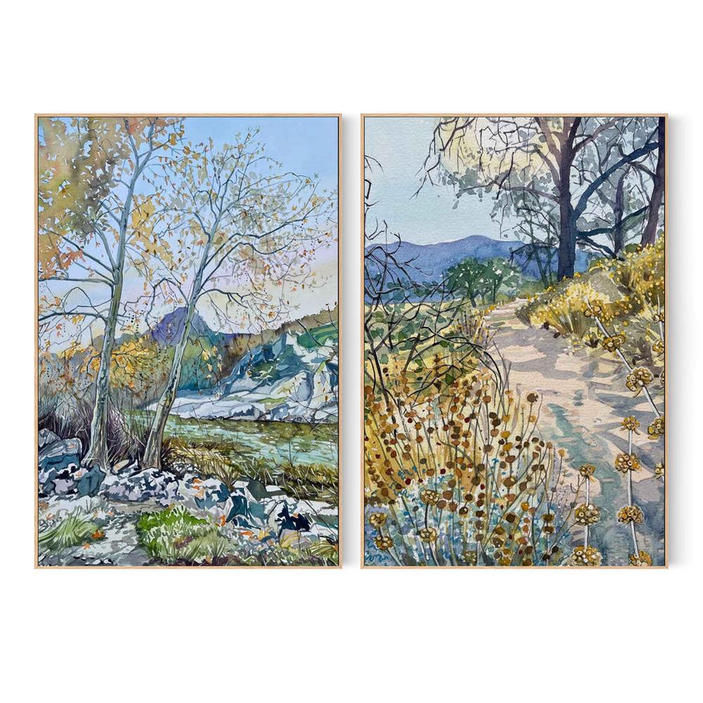Tranquil Autumn River & Tranquil Nature Trail, Set Of 2-by-Luisa Millicent-wall-art-print-canvas-poster-framed-Gioia