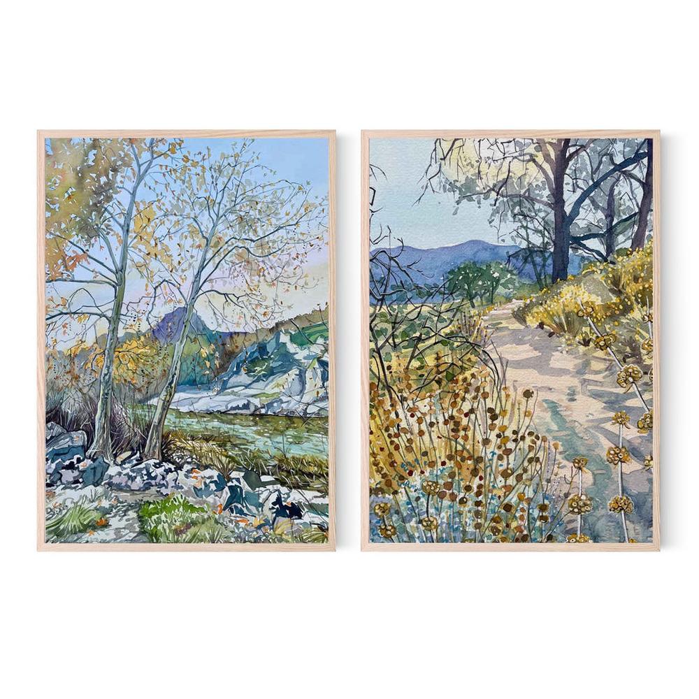 Tranquil Autumn River & Tranquil Nature Trail, Set Of 2-by-Luisa Millicent-wall-art-print-canvas-poster-framed-Gioia