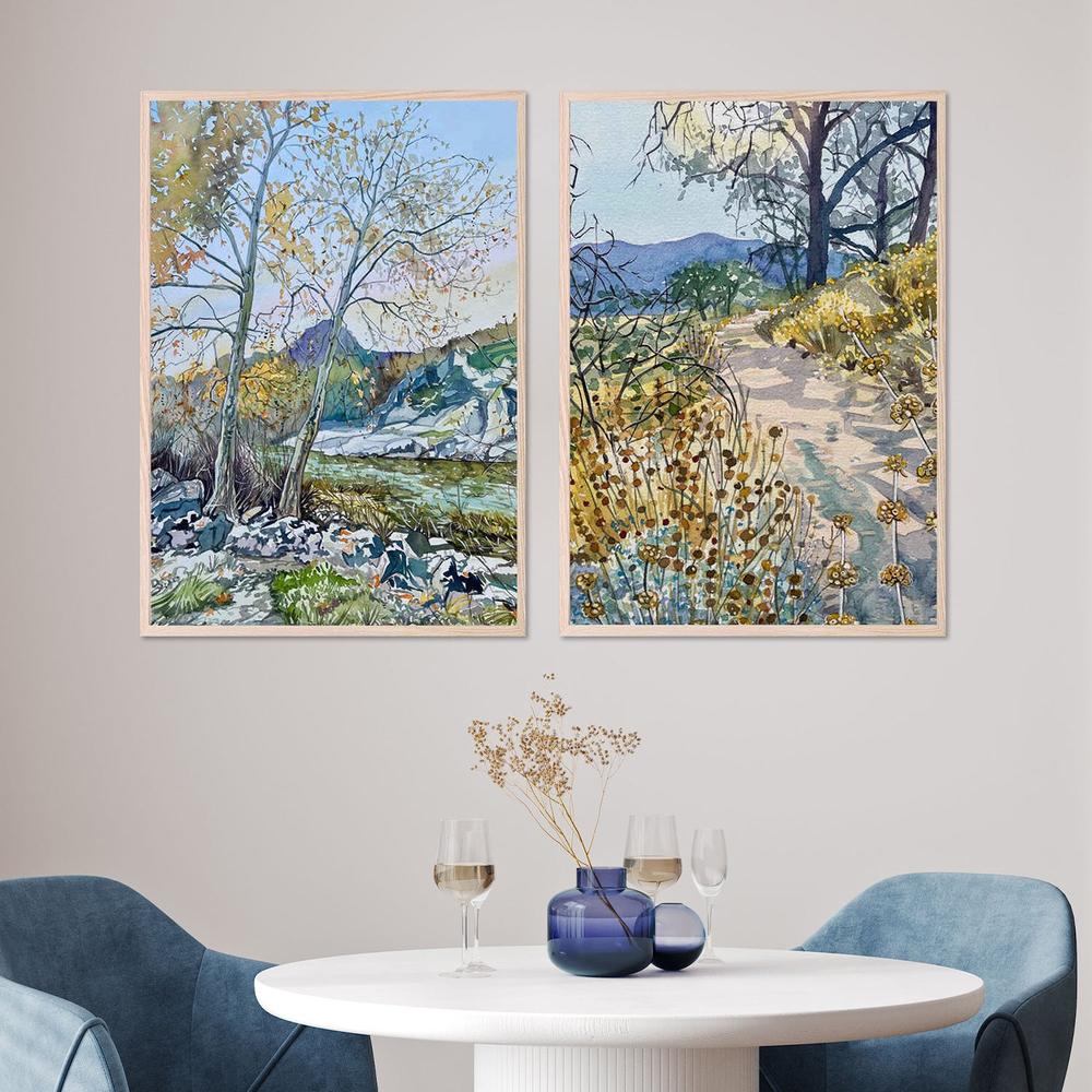 Tranquil Autumn River & Tranquil Nature Trail, Set Of 2-by-Luisa Millicent-wall-art-print-canvas-poster-framed-Gioia